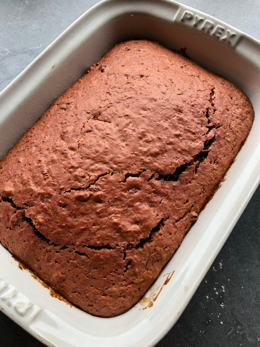 Rodebietenbalsamicocake met sinaasappelgemberglazuur