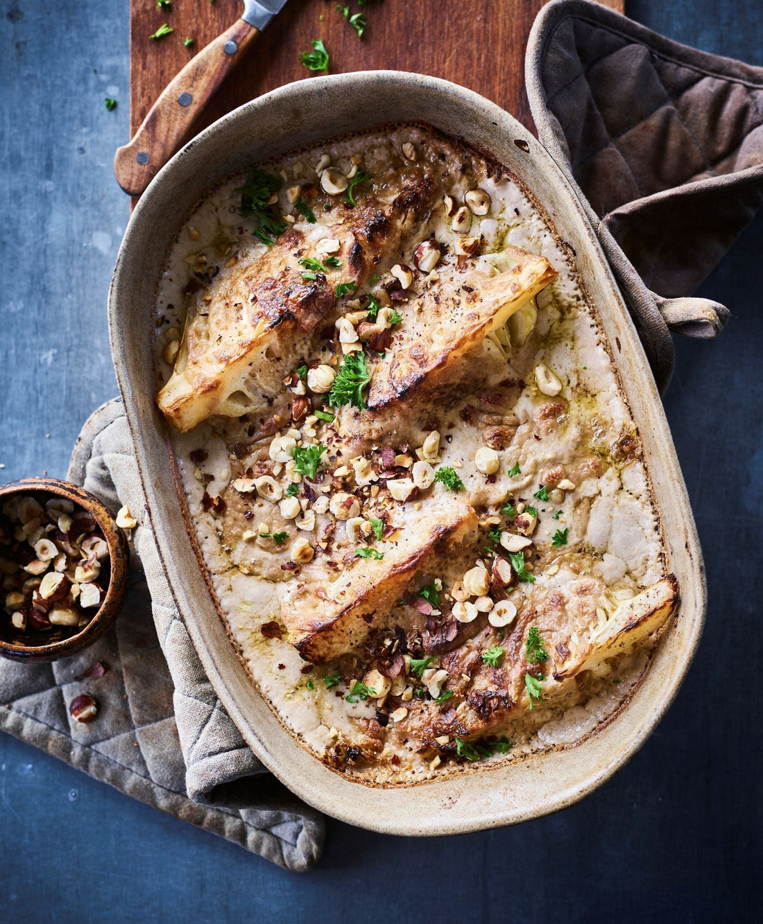 Spitskoolgratin met notenbechamel