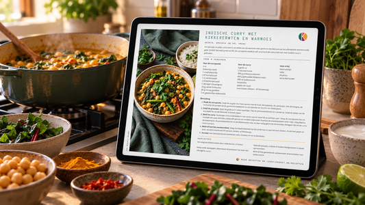 De Bonenwijzer op een tablet, met de Indische curry